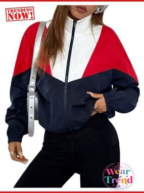 Verdusa Womens Lightweight Colorblock Zip Up Jacket Streetwear Anorak